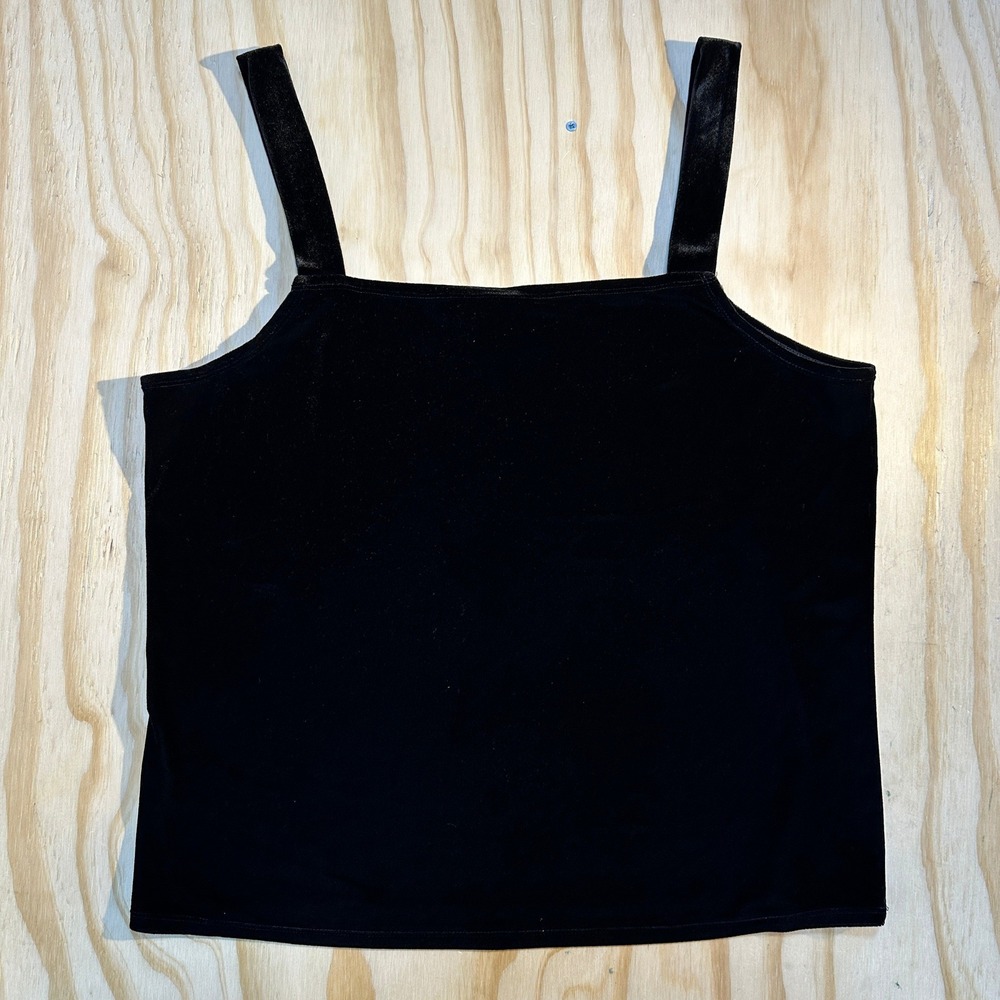 Saint Tropez Wear Womens XL Black Velvet Camisole Tank Top Square Neck Stretch